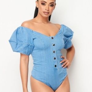 π¦ LAST ONE π¦ Denim Off-Shoulder Puff Sleeve Bodysuit